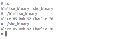 Binary execution test results